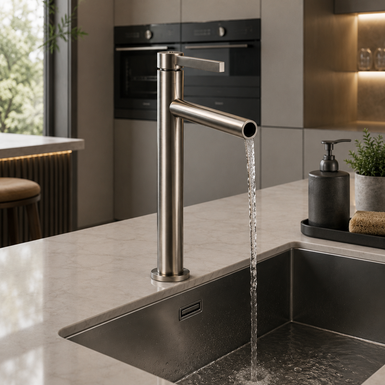 Brushed Stainless Cylindrical Kitchen Faucet 3D Model 2