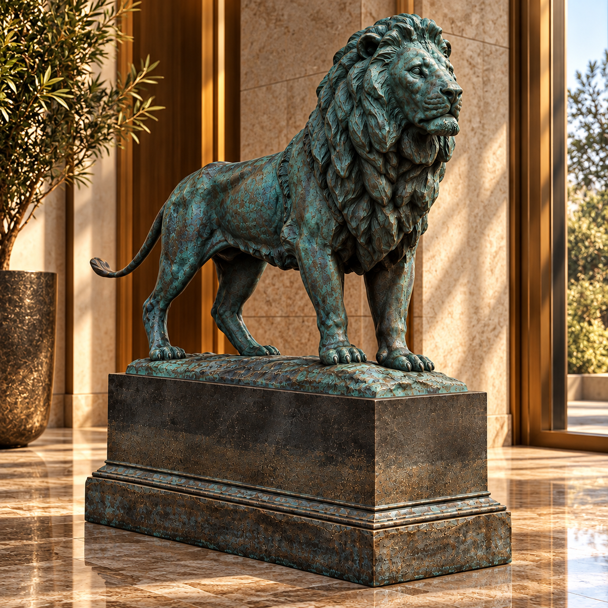 Verdigris Lion Sculpture 3D Model 2