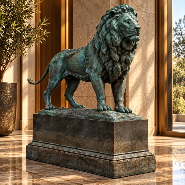 Verdigris Lion Sculpture 3D Model back