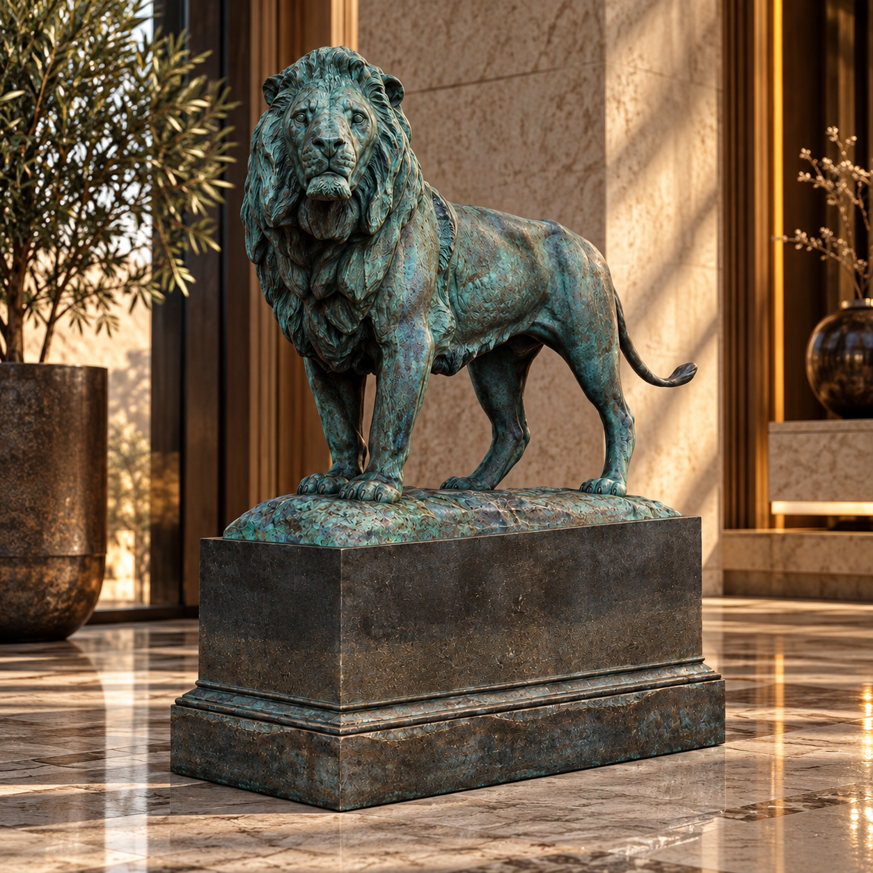 Verdigris Lion Sculpture 3D Model 4