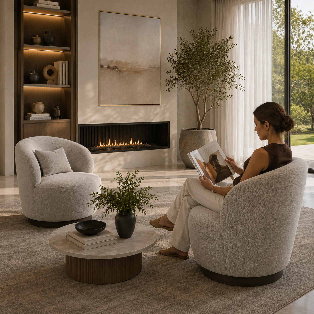 Light Gray Round Barrel Armchair 3D Model 4