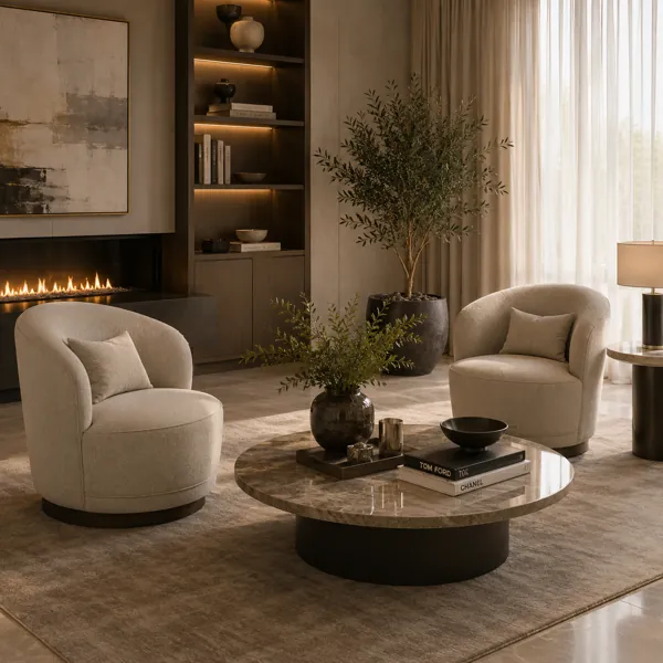 Light Gray Round Barrel Armchair 3D Model back