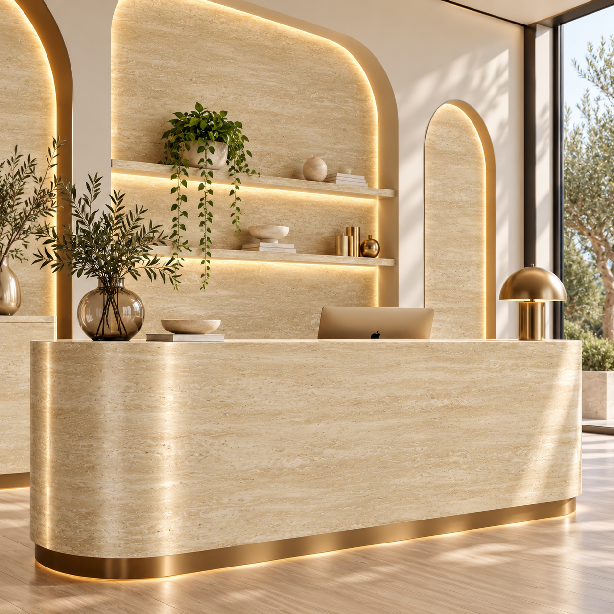 Soft Golden Beige Fine Horizontal Vein Travertine Texture 2