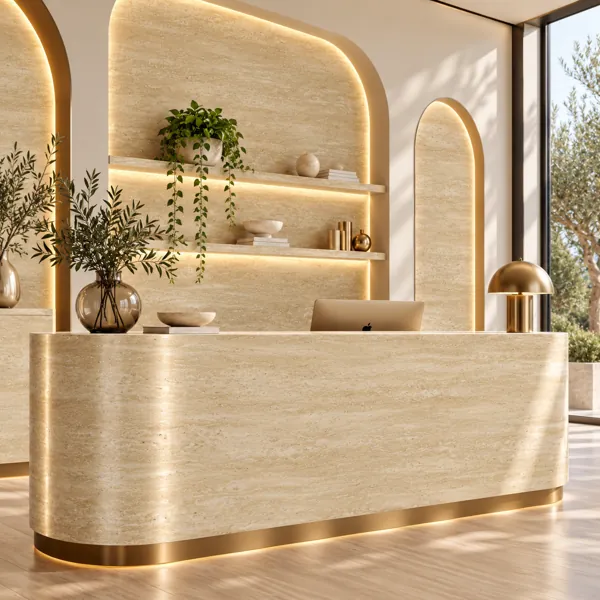 Soft Golden Beige Fine Horizontal Vein Travertine Texture back