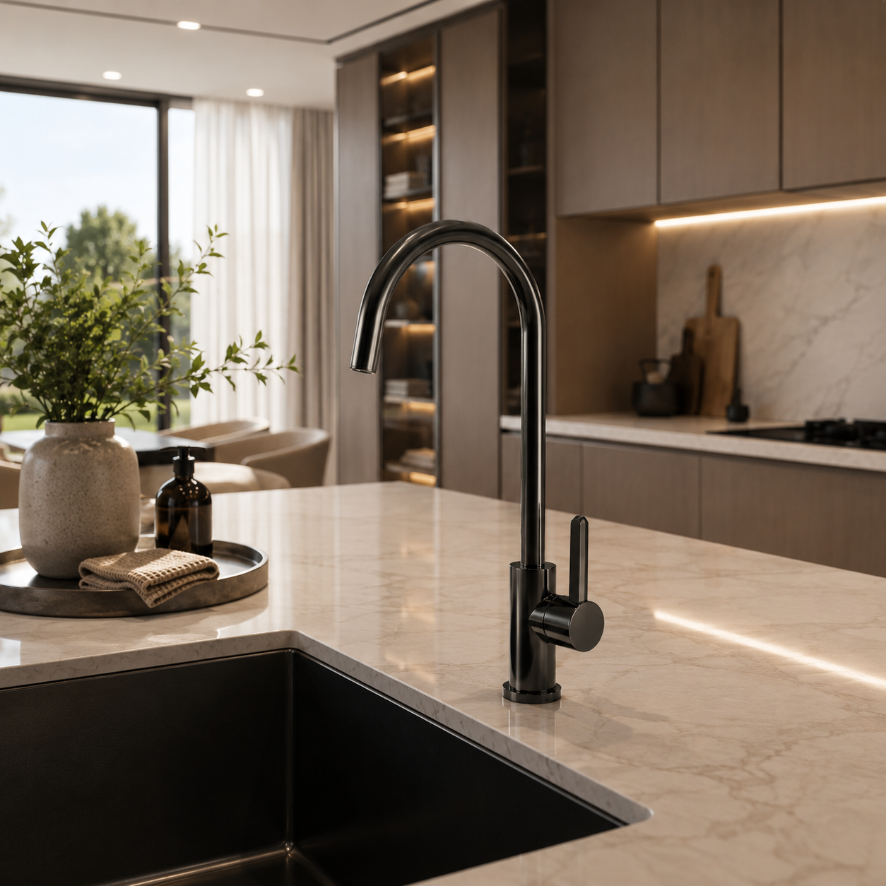 Matte Black Modern Kitchen Faucet 3D Model 3