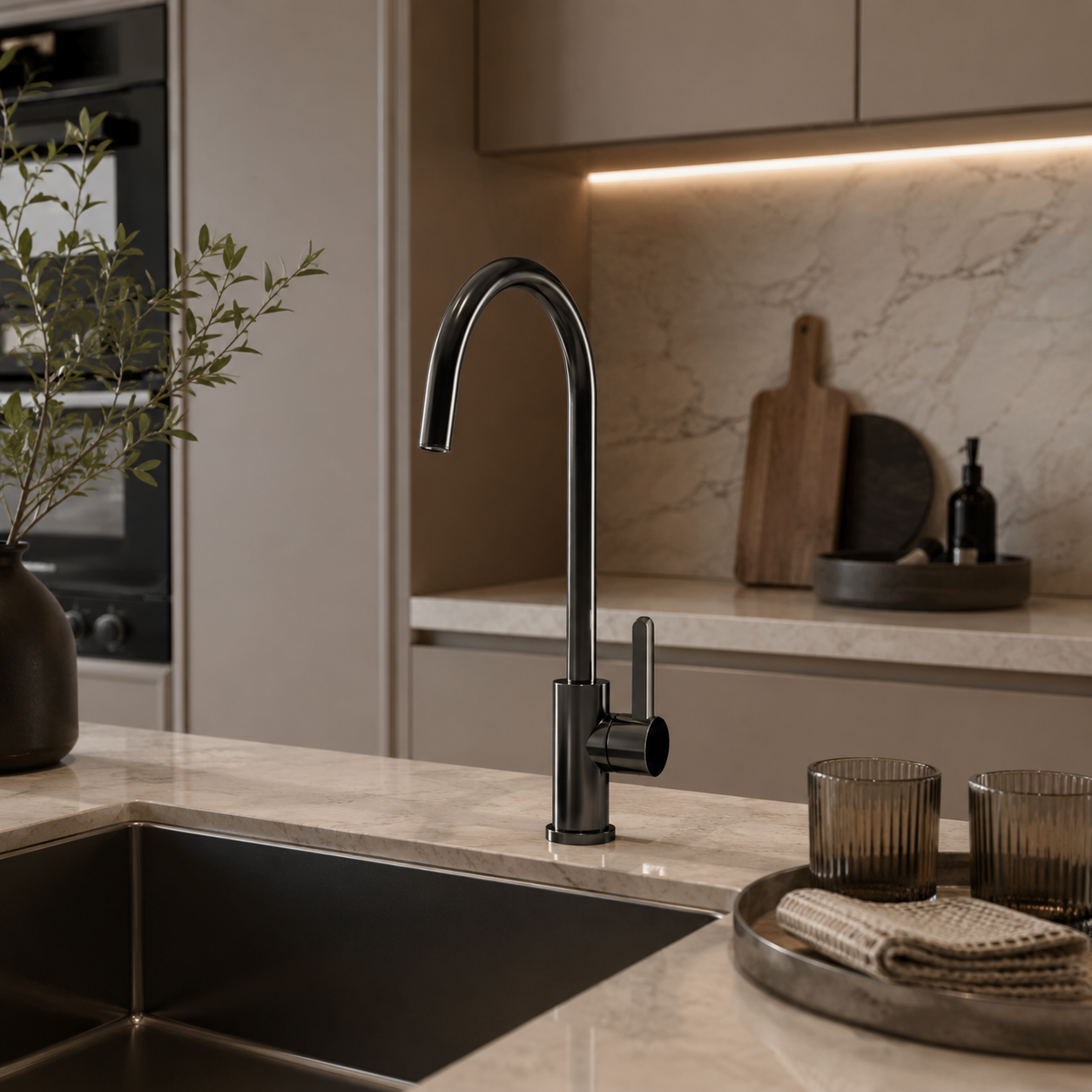 Matte Black Modern Kitchen Faucet 3D Model 2