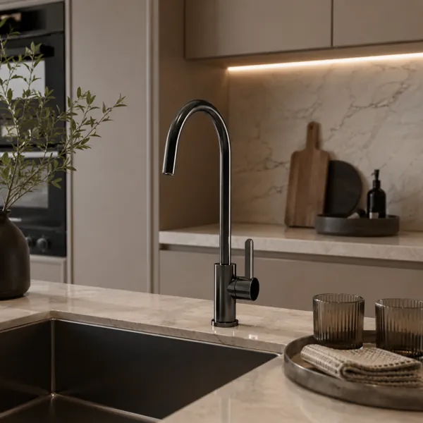 Matte Black Modern Kitchen Faucet 3D Model back
