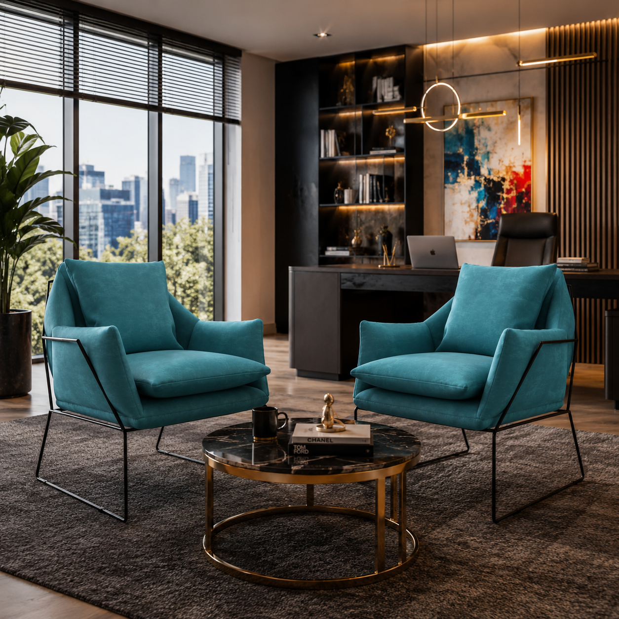 Turquoise Armchair with Black Sled Metal Frame 3D Model 2