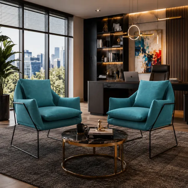 Turquoise Armchair with Black Sled Metal Frame 3D Model back