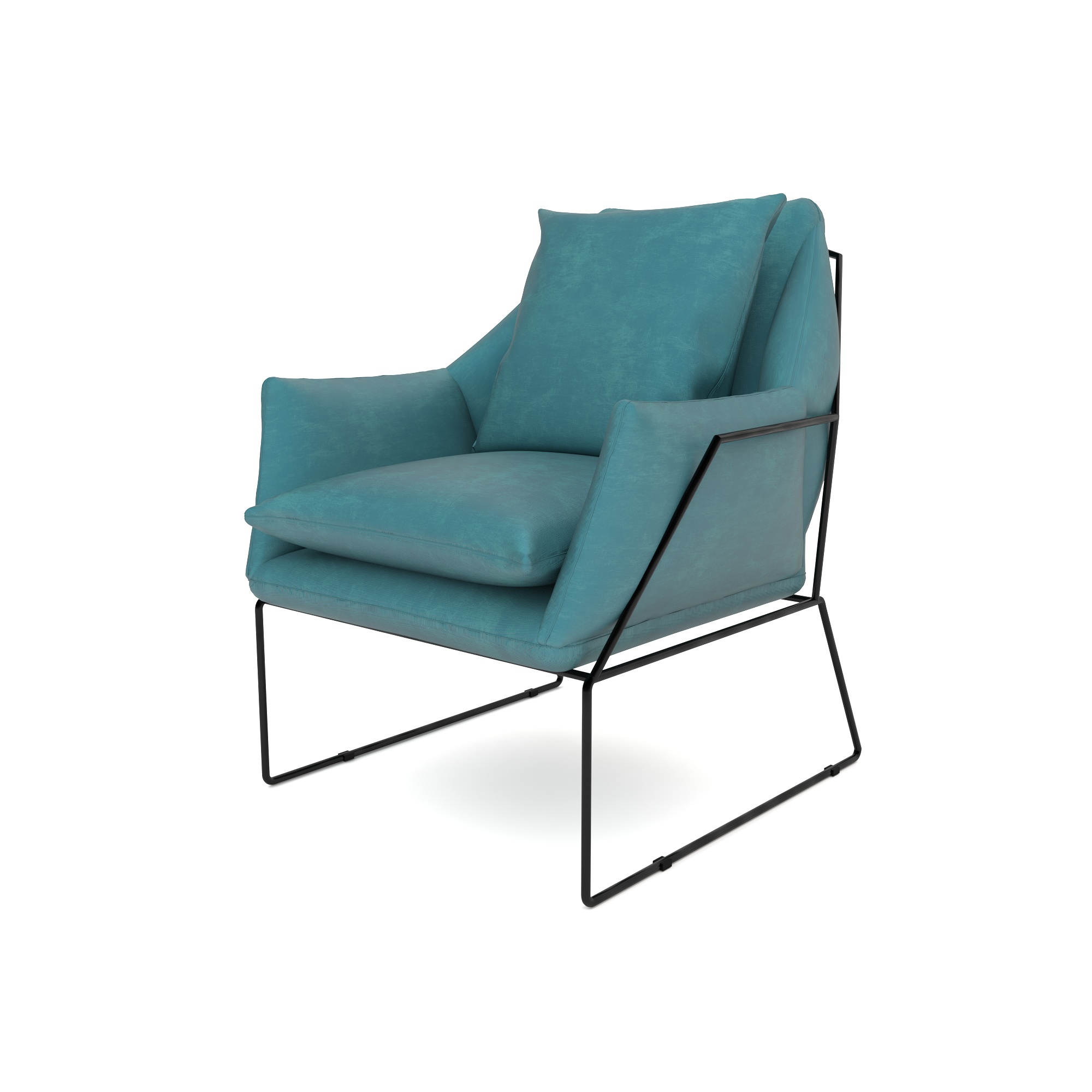 Turquoise Armchair with Black Sled Metal Frame 3D Model 3