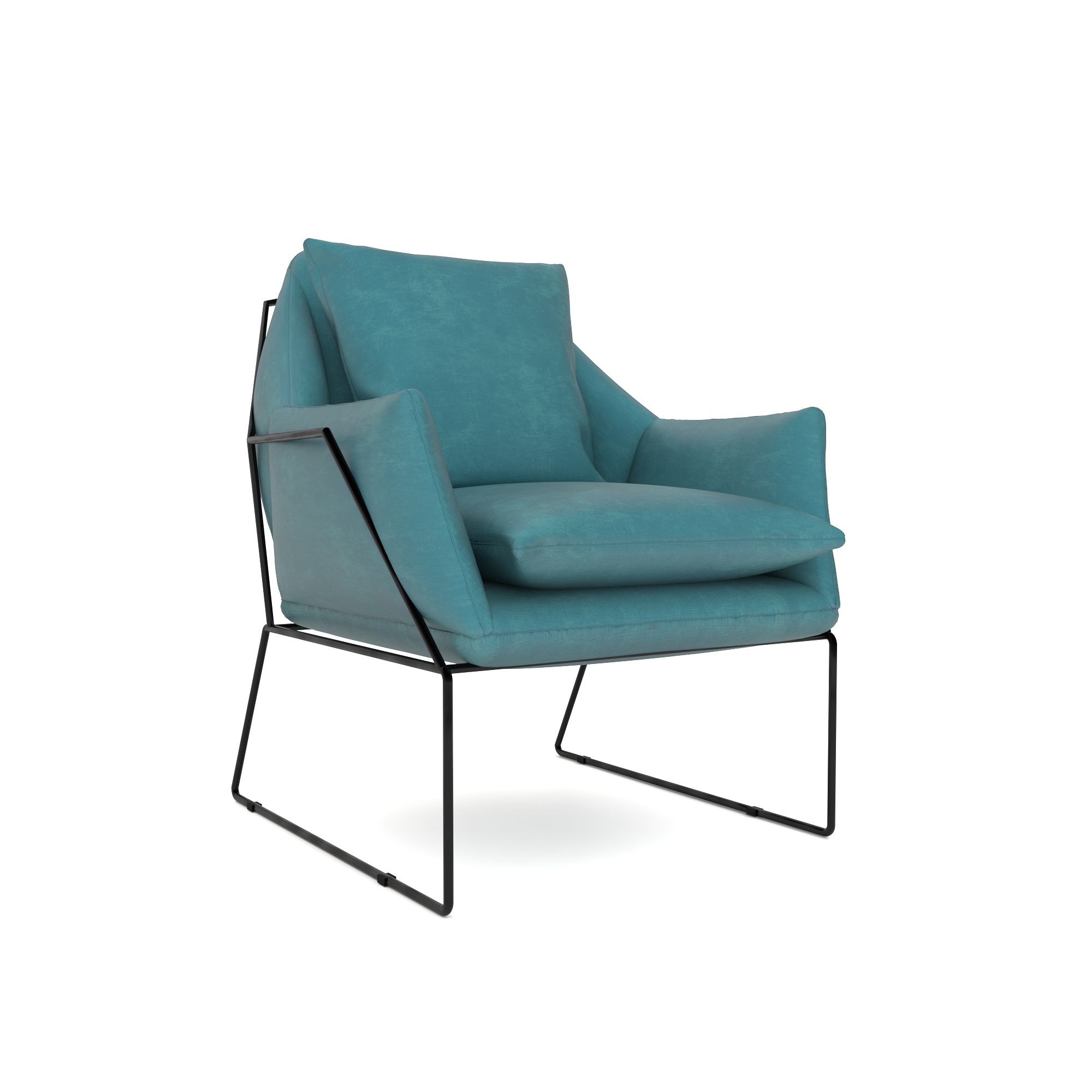 Turquoise Armchair with Black Sled Metal Frame 3D Model