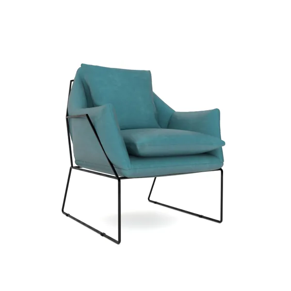 Turquoise Armchair with Black Sled Metal Frame 3D Model