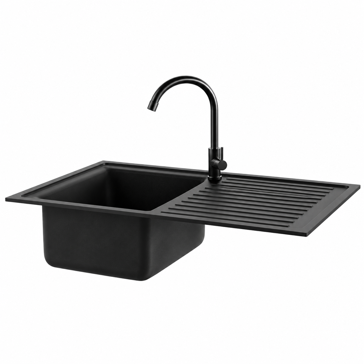 Matte Black Kitchen Sink with Drainboard 3D Model