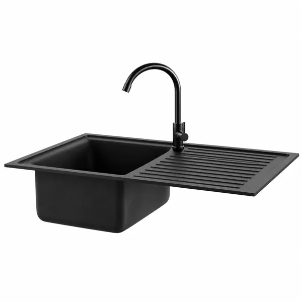 Matte Black Kitchen Sink with Drainboard 3D Model