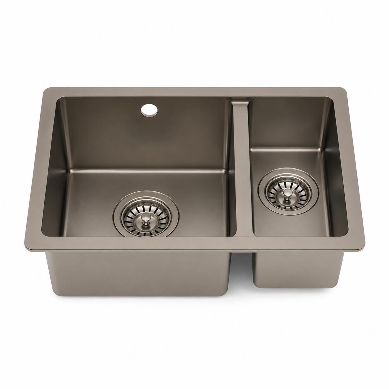 Double-Bowl Kitchen Sink – Brushed Dark Metal 3D Model 3