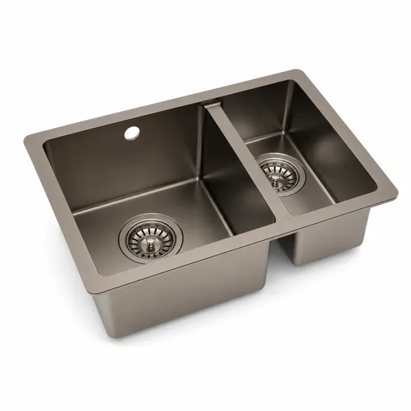 Double-Bowl Kitchen Sink – Brushed Dark Metal 3D Model