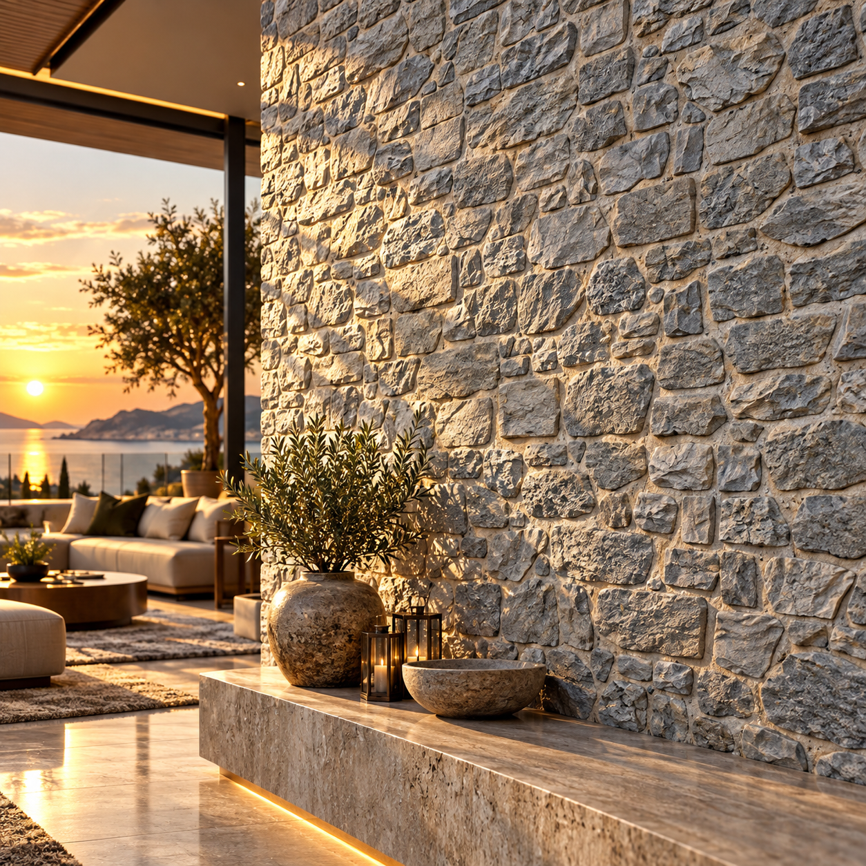 Weathered Cool Gray Rubble Stone Beige Mortar Wall Texture 2