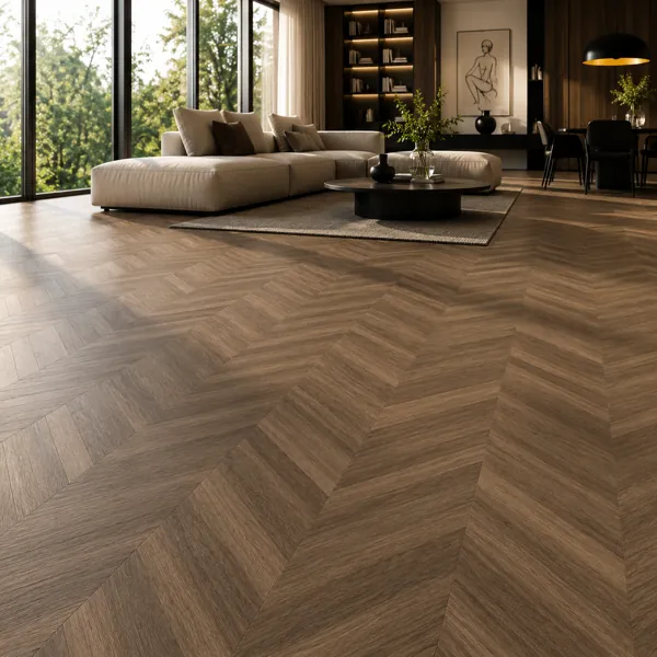 Medium Brown Chevron Wood Parquet back