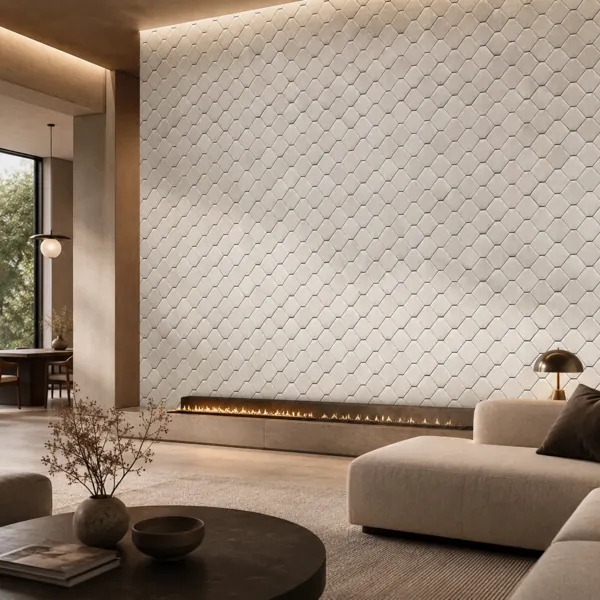 White Diamond Grid Stone Tile back